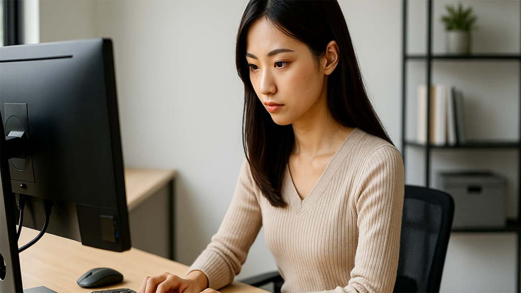将来に不安を感じているWEBデザイナーの女性
