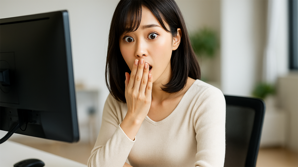 驚いているWEBデザイナーの女性