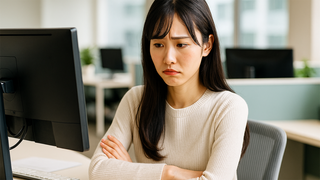 悩んでいるWEBデザイナーの女性