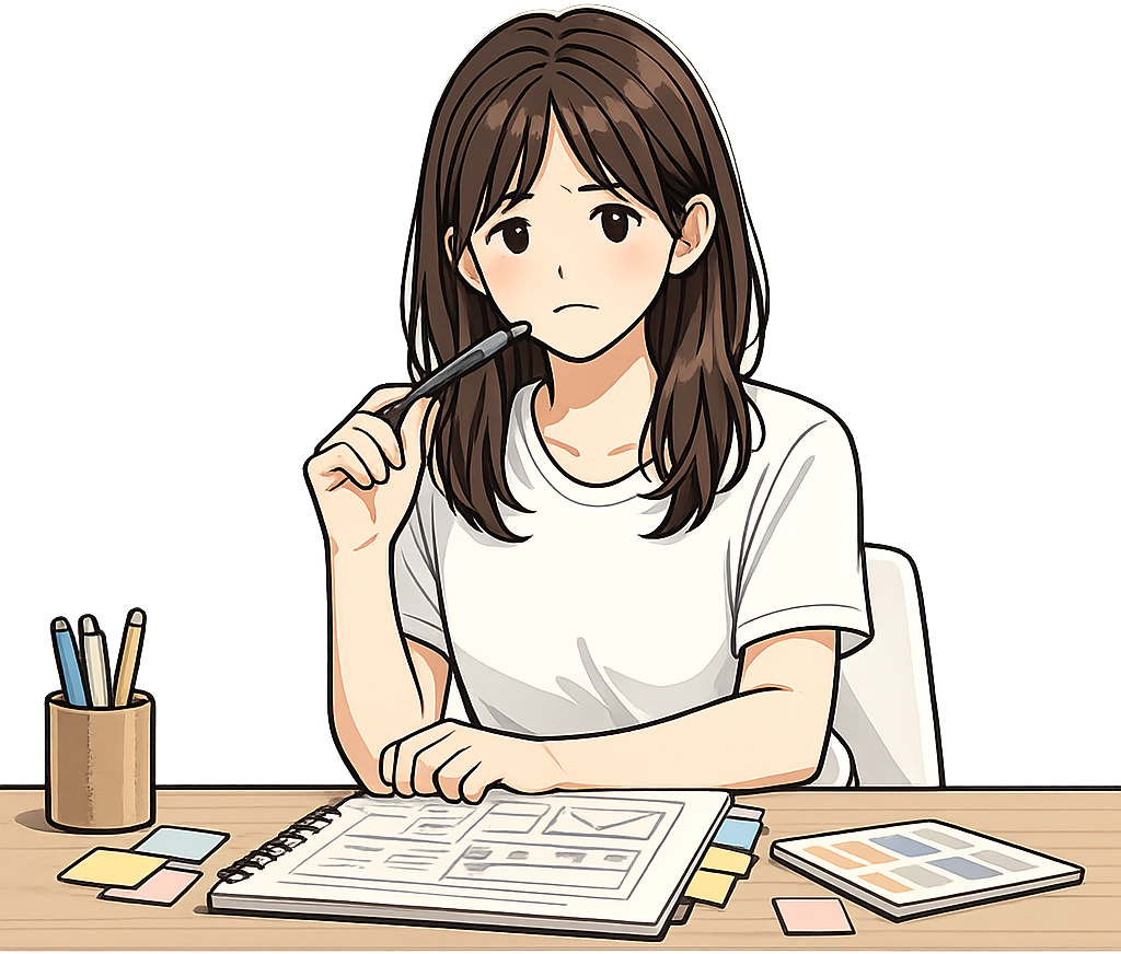 デザインのラフ案を考えている女性