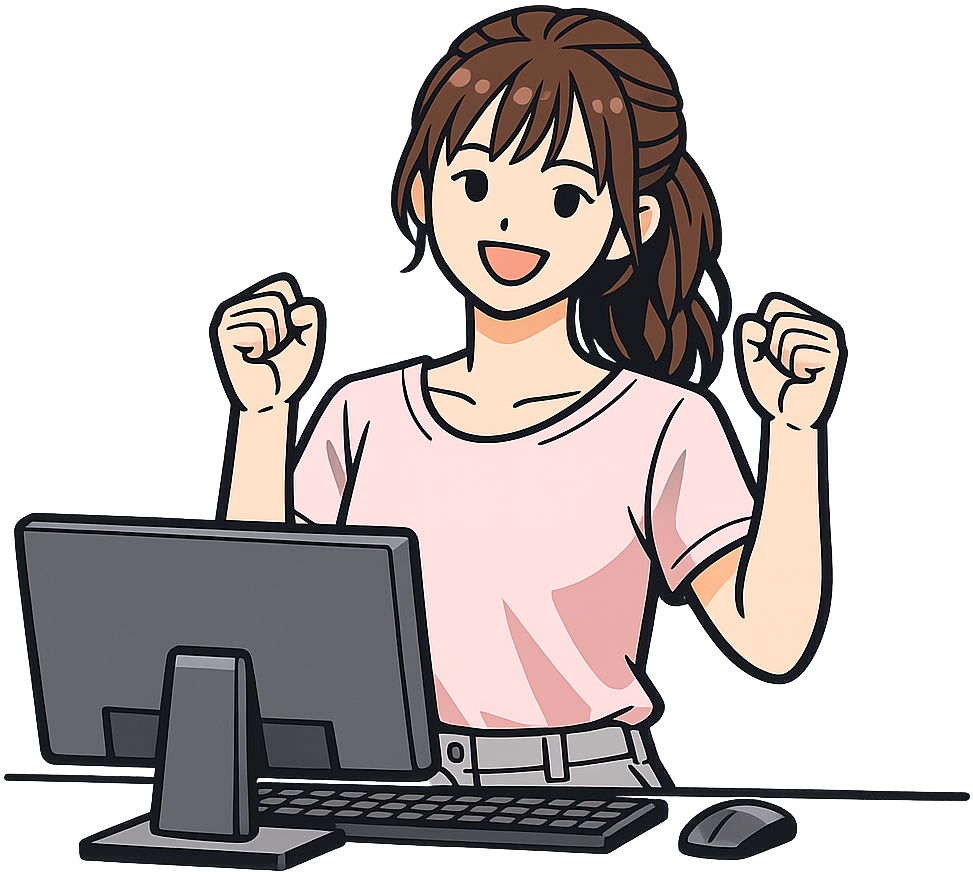 ガッツポーズをしているWebデザイナーの女性