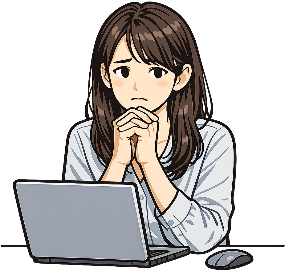 悩んでいるWebデザイナーの女性