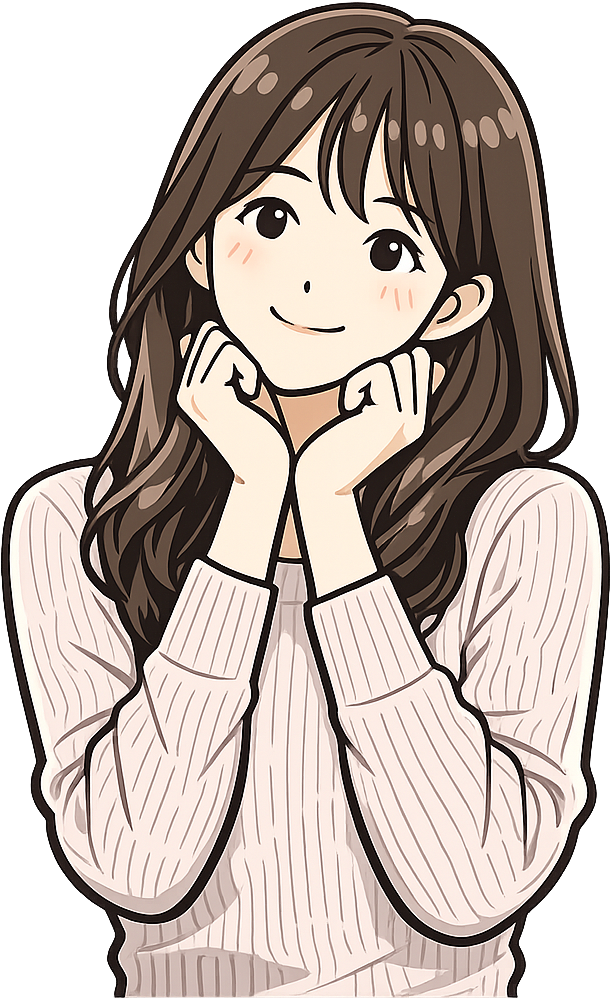 笑顔で考えごとをしている女性