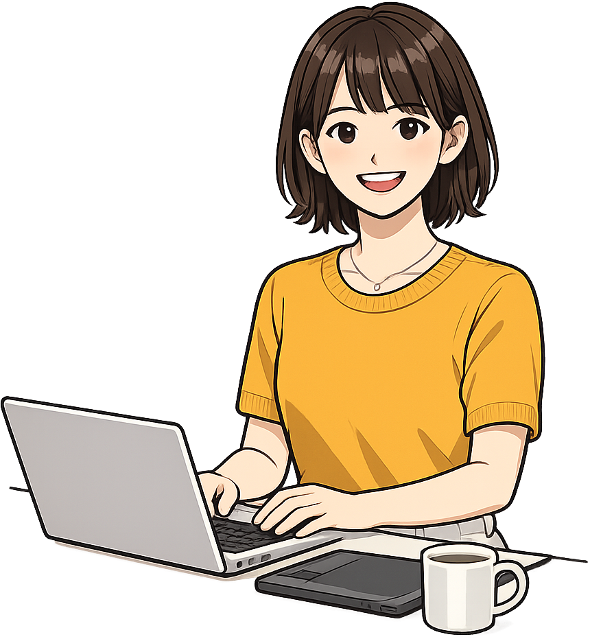 笑顔でWebデザインの仕事をしている女性