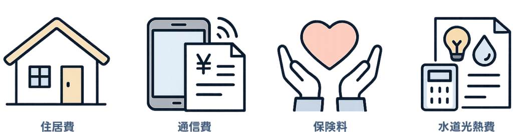 住居費, 通信費, 保険料, 水道光熱費