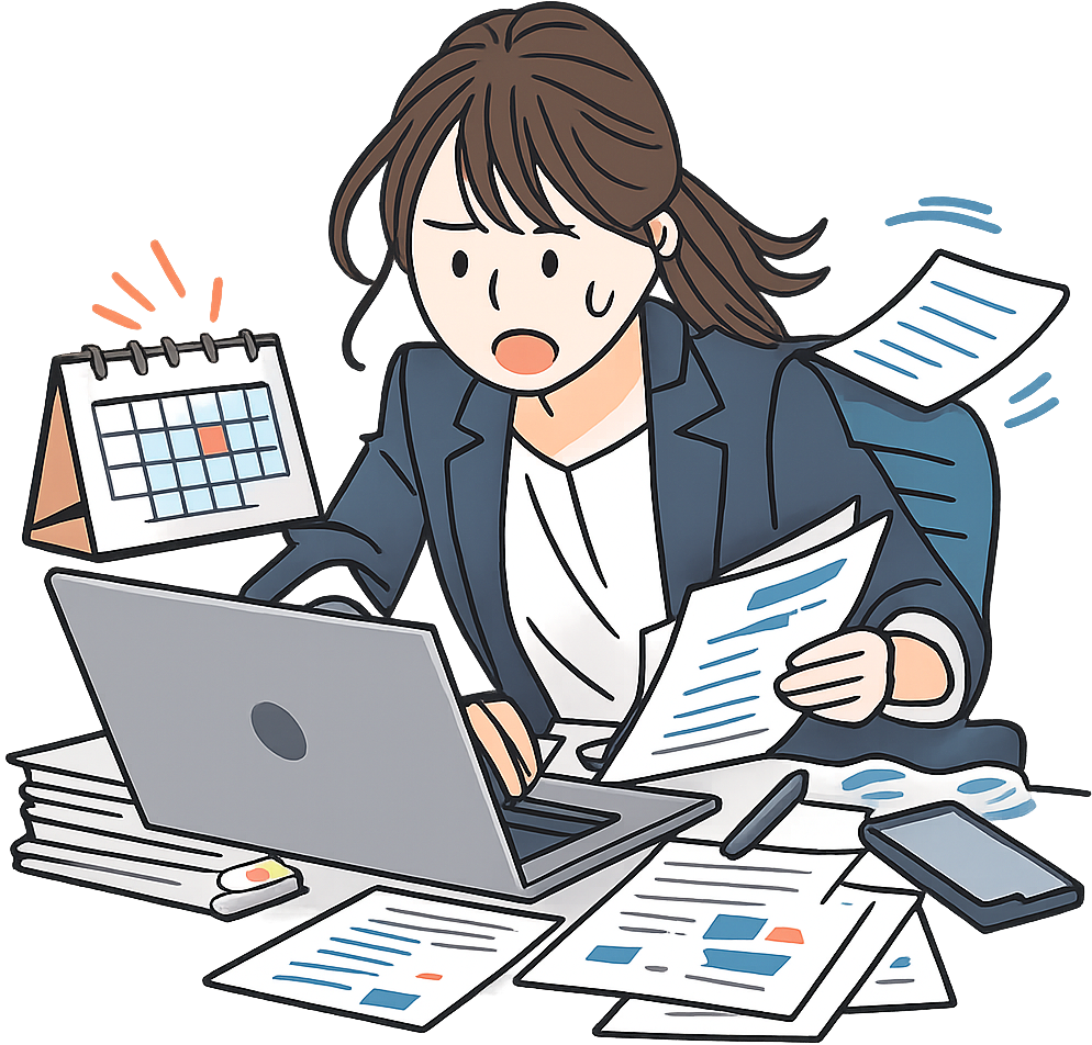 保育園のお迎えを気にして焦りながら仕事をしている女性