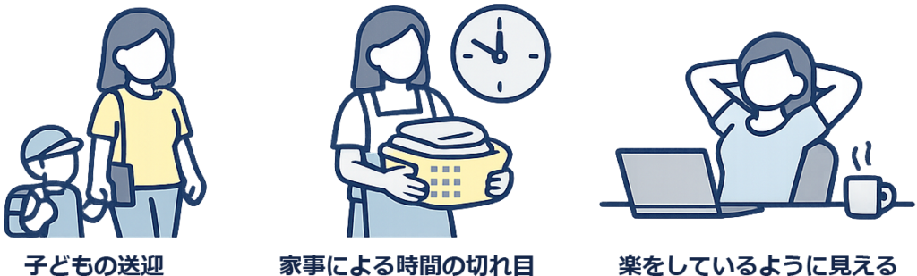 子どもの送迎や家事による時間の切れ目で楽をしているように見える