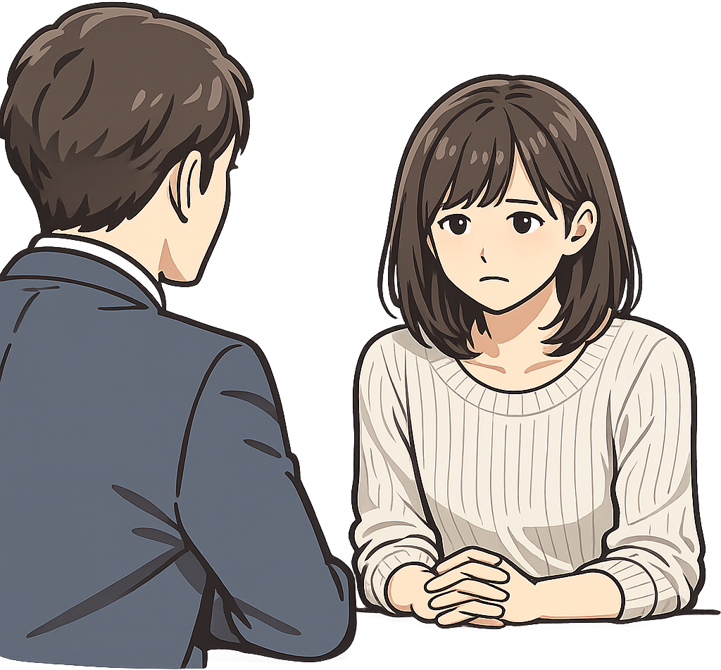 上司と深刻な話しをしている女性