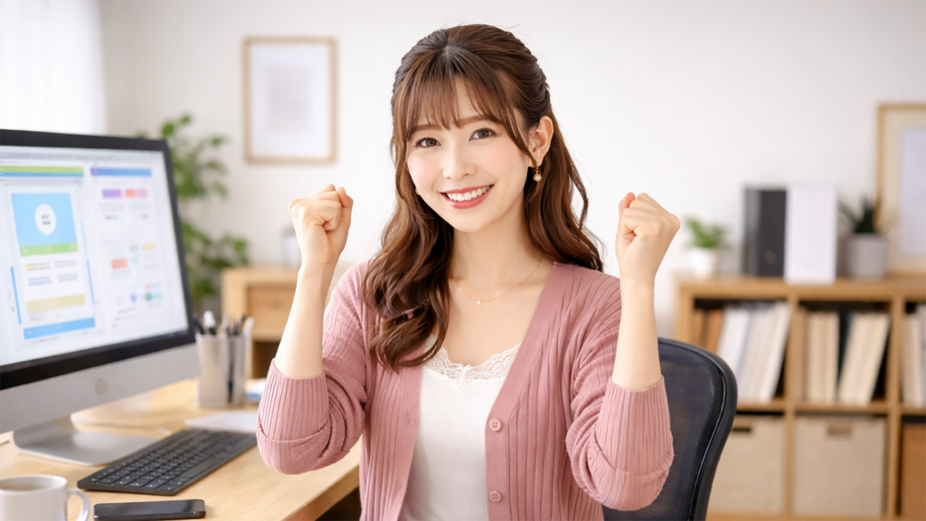 在宅でWebデザインの仕事をしている女性