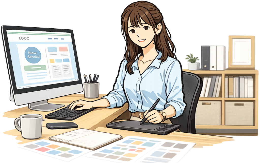 在宅でWebデザインの仕事をしている女性