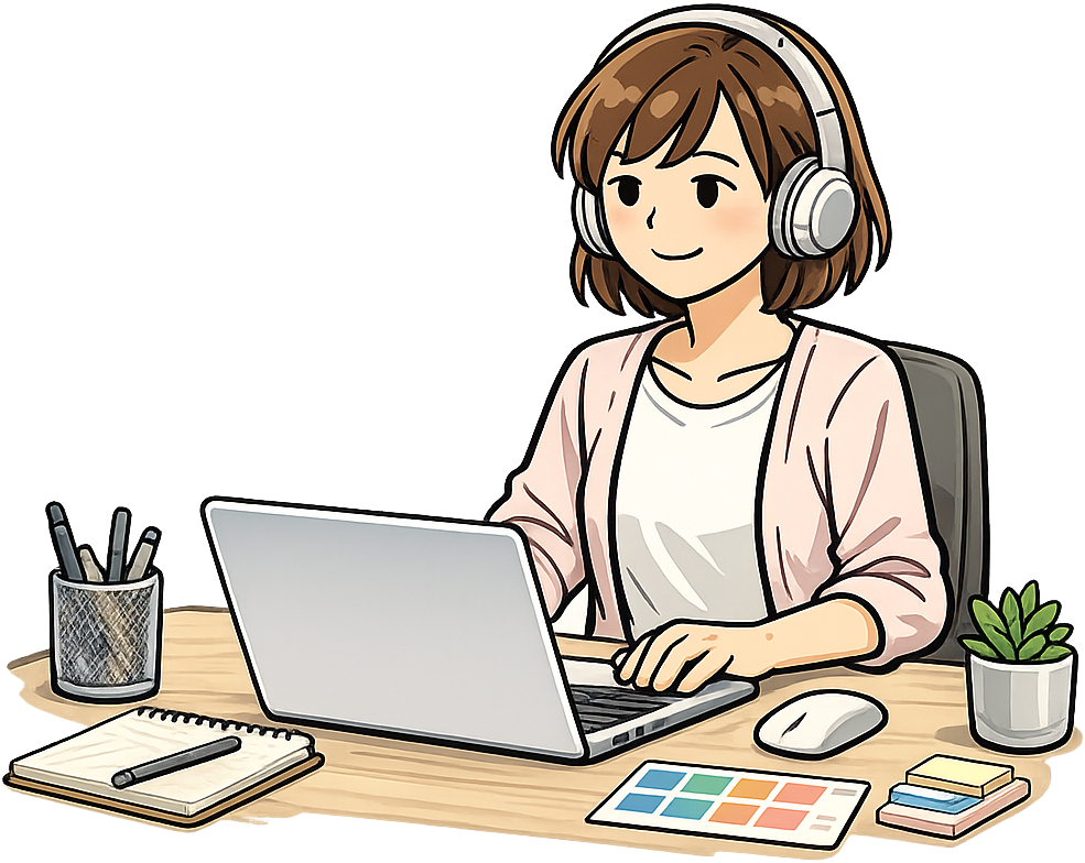 在宅でWebデザインの仕事をしている女性