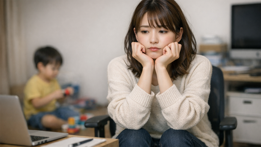 子育てと在宅ワークの両立に困っている女性