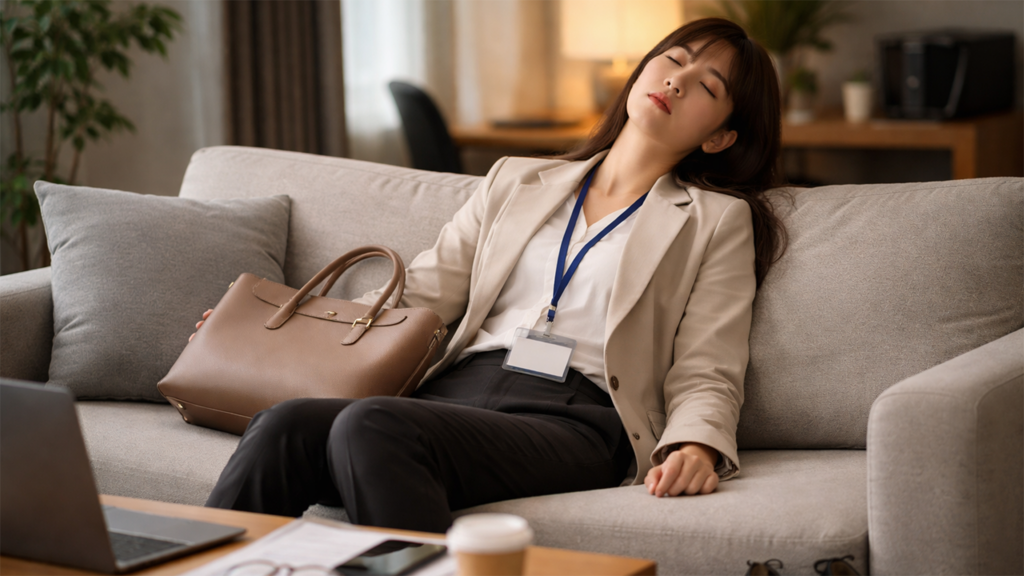 帰宅して疲れ切っているビジネスウーマン