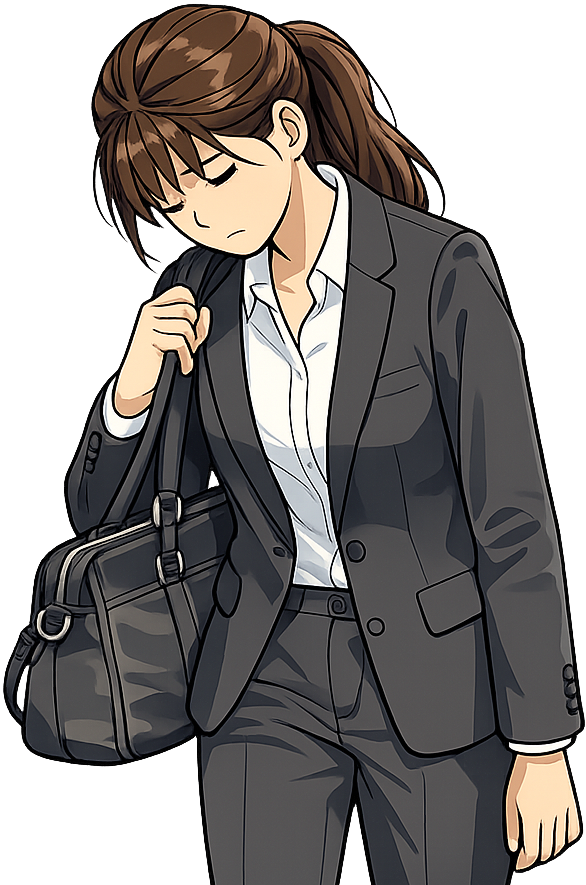 疲れ切って出勤している女性