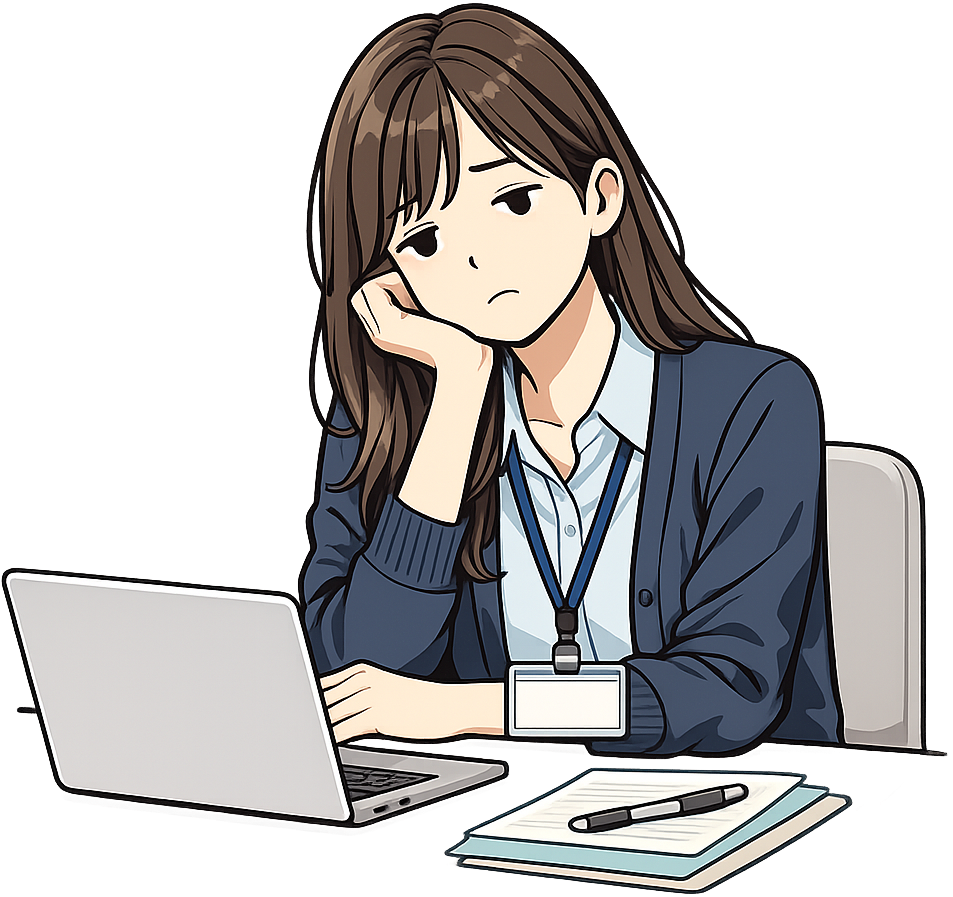 社内で退屈そうにうなだれている女性イラスト