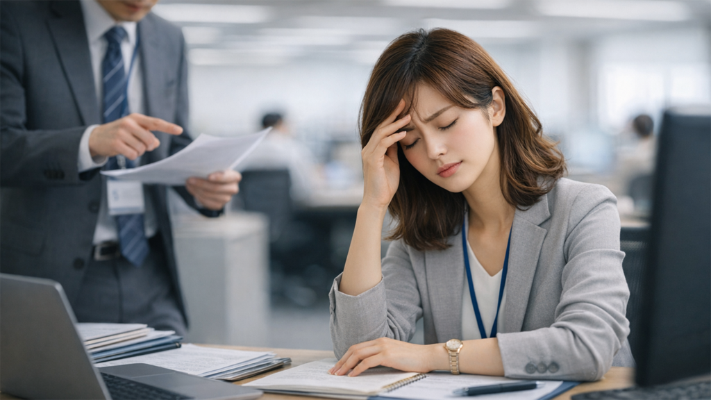 残業中の女性