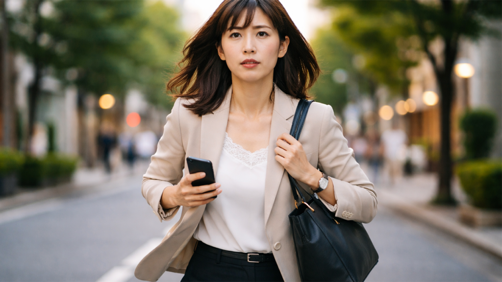 急いで帰宅している女性