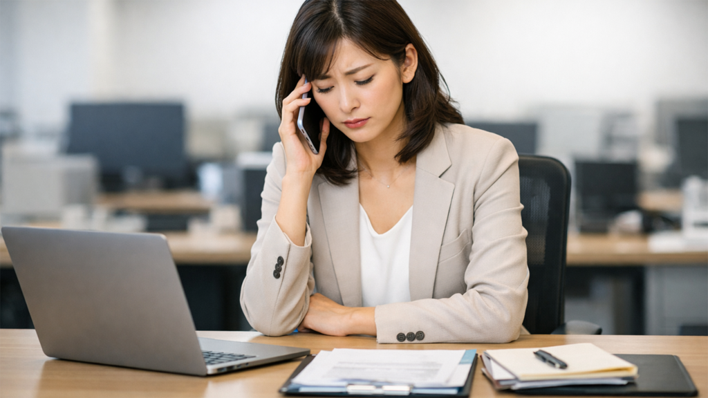保育園の呼び出しを受けている女性