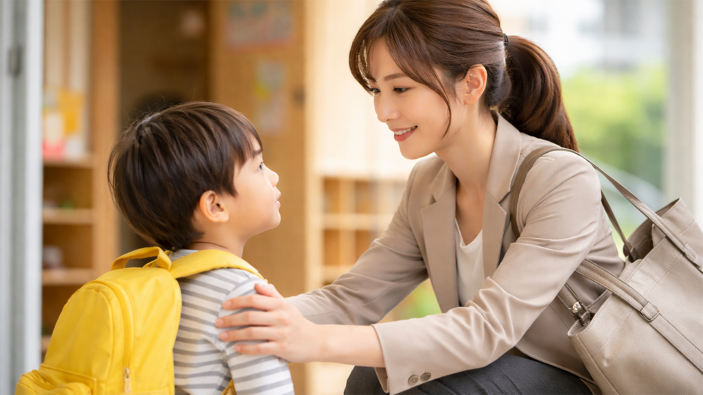 保育園の朝が早い母子